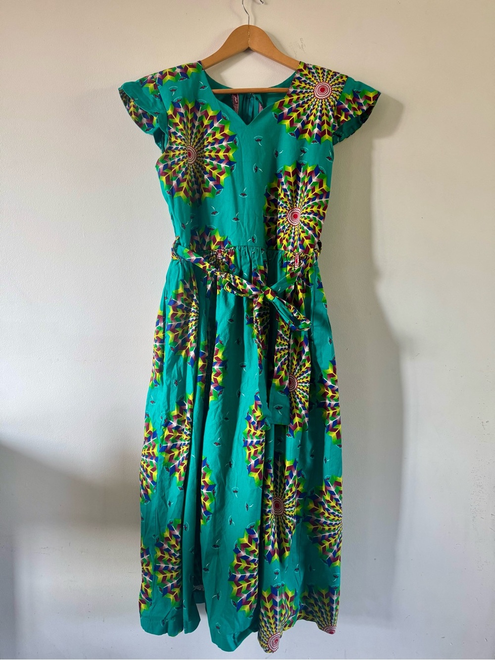 Handmade African Ankara Wax Print Maxi Dress Womens L Custom Made Vibrant Boho